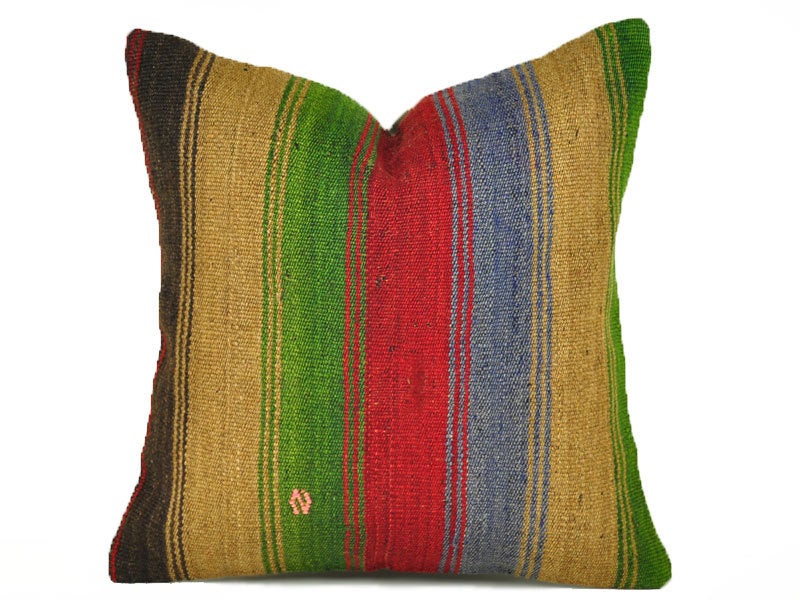 turkish kilim pillow  bohomian kilim pillow  kelim kissen  striped pillow  tribal pillow  throw pillow  16x16 pillow cover  code 9055
